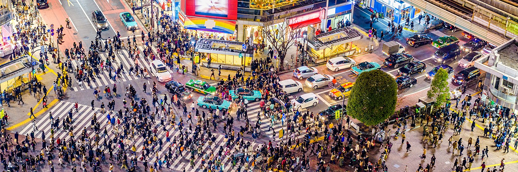 People in city, traffic intersection