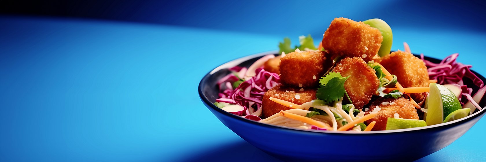 Plant-based food, vegetables and noodles on plate