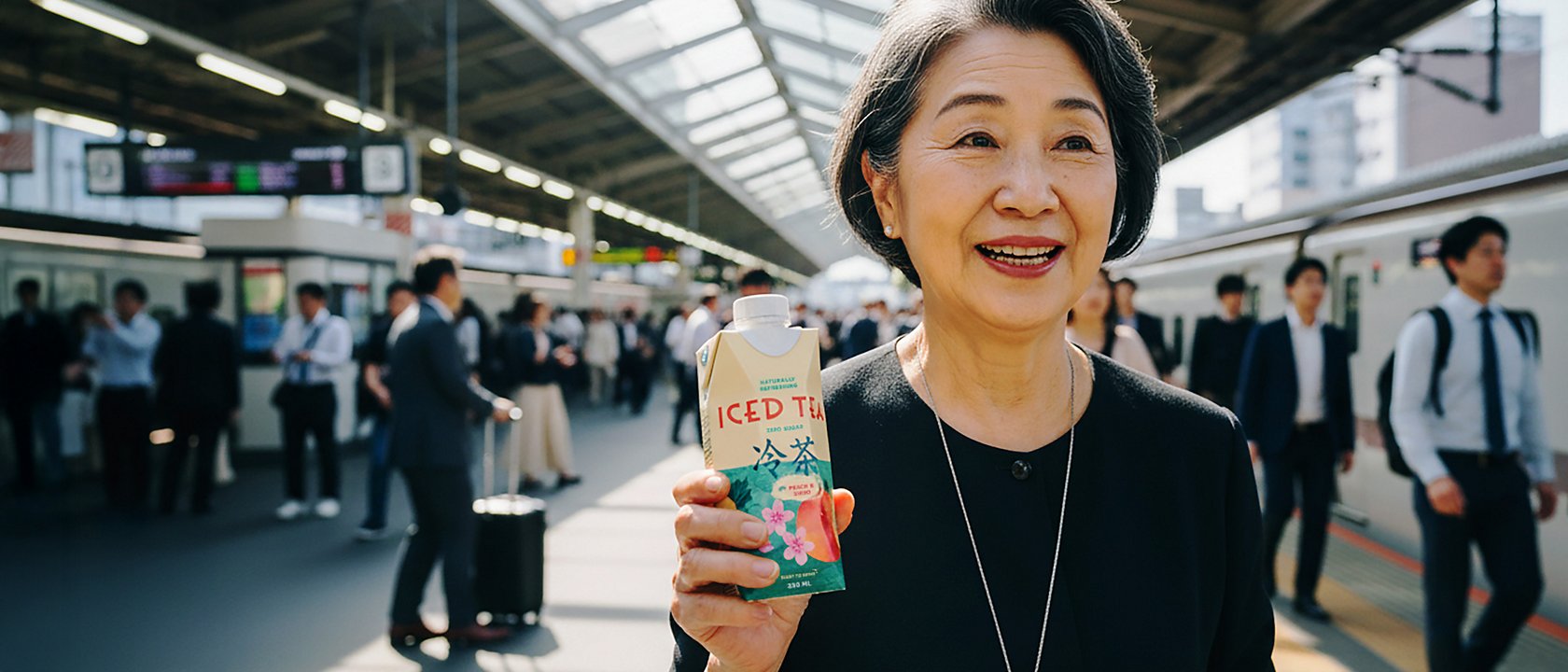 a woman holding a tea package