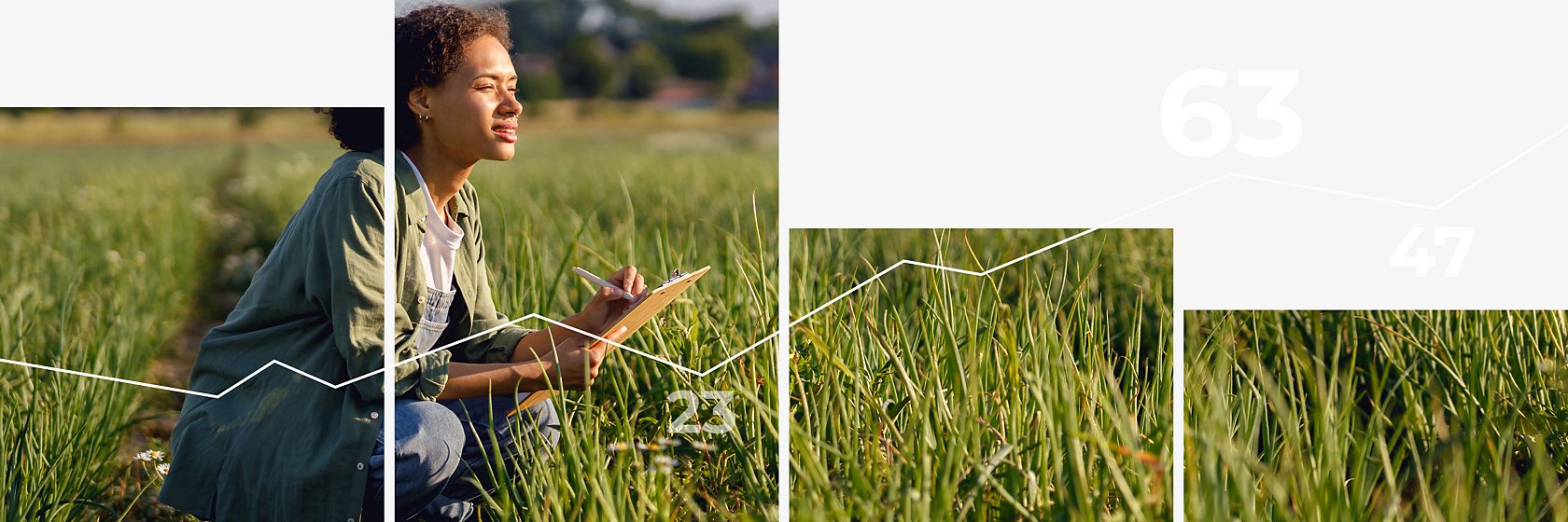 Woman in field with notebook